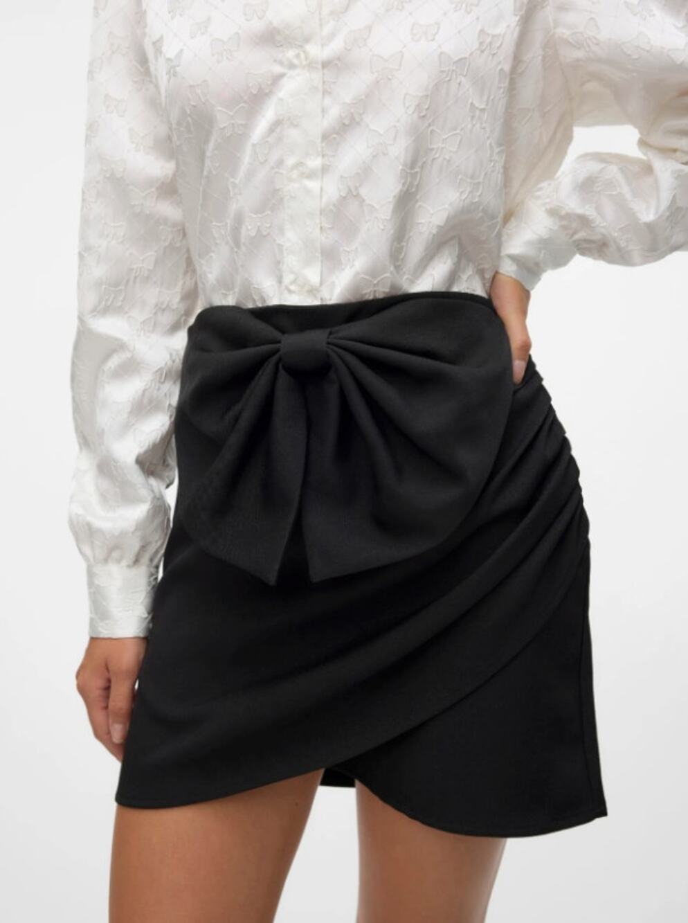 Vero Moda Bow Mini Skirt Womens 10 Black Draped Preppy Coquette Feminine Party